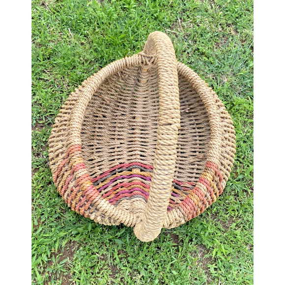 Vintage Buttocks Butt Basket Southwestern Stripe Egg Farm Flower Gathering 20" - Picture 5 of 16